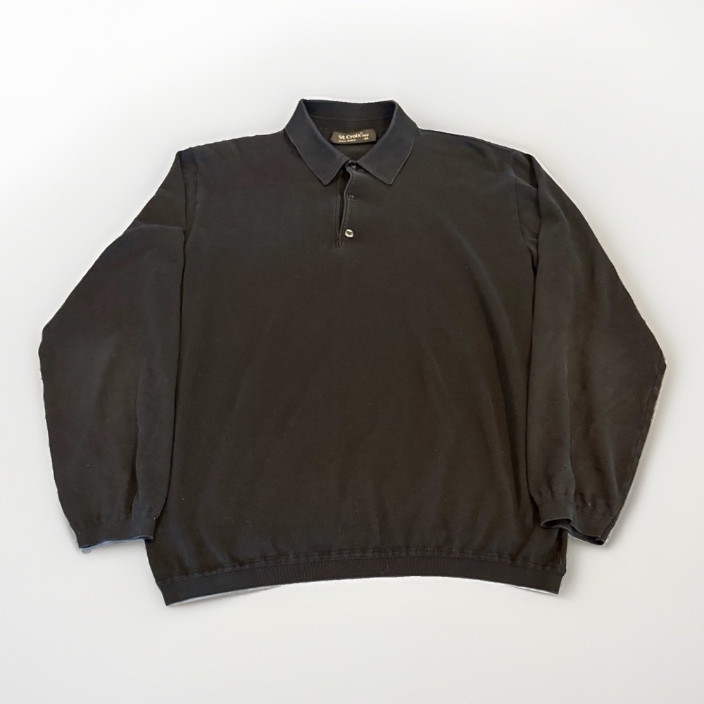 VTG St. Croix Men's Black Solid Polo Collared Button Pullover Sweater Size M